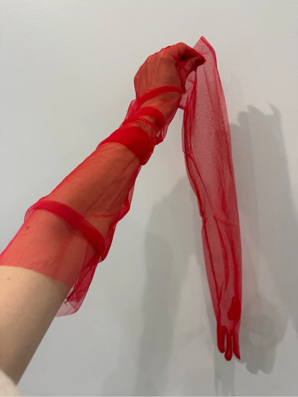 Sheer Red Opera Gloves - Women's Accessories